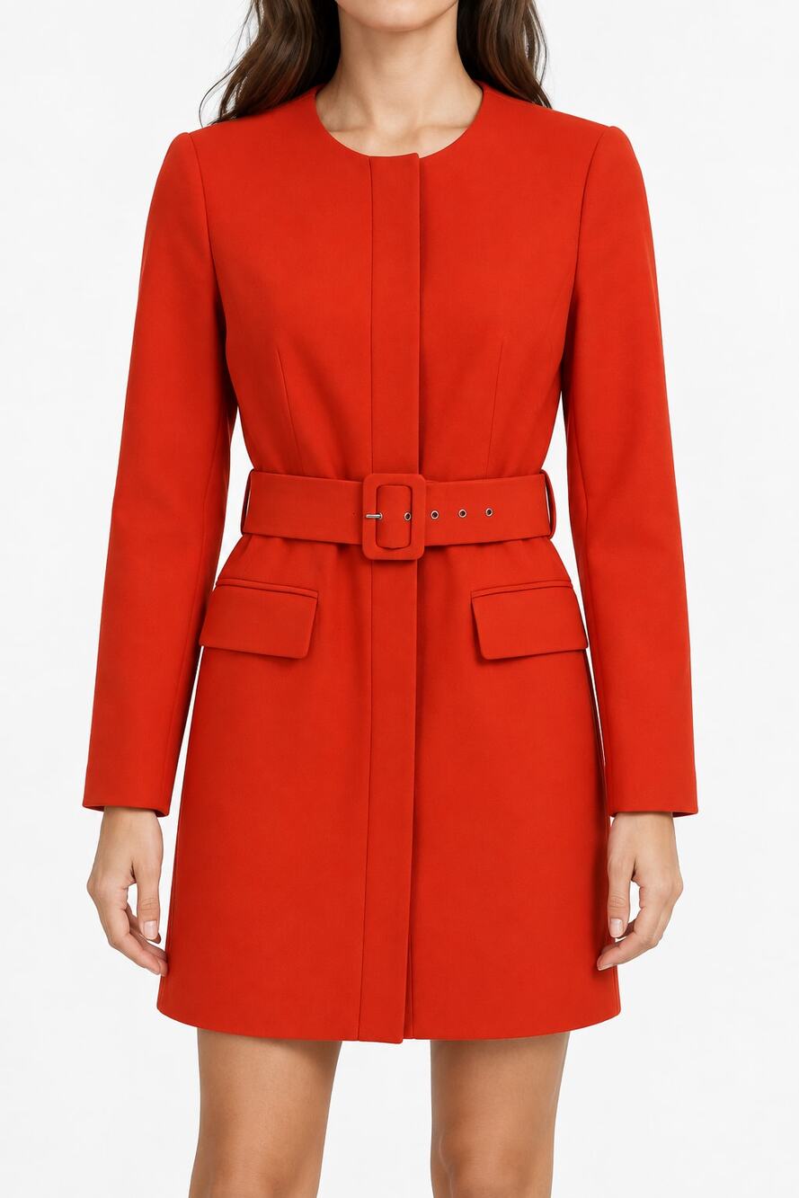 Zara Women's Orange Belted Longline Jacket Short Coat Jacket XS Flap Pockets